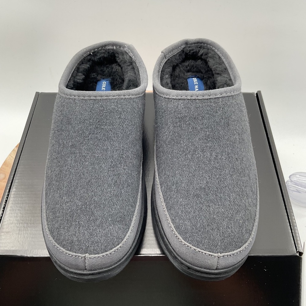 Cole Haan Womens Grey Felt Faux Fur Lined Scuff Slippers House Shoes